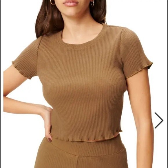 NWT Good American Rib Knit Baby Tee Shirt Sepia Brown Size XL NEW - Picture 1 of 8